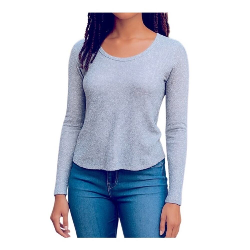 Junie & Jade Light Blue Textured Knit Sweater M Lace Detail Flared Hem